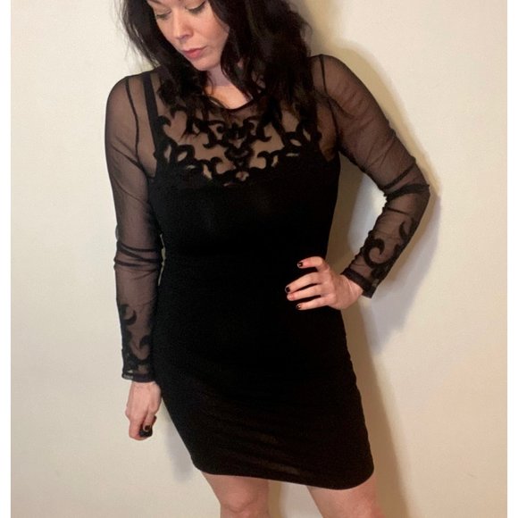 Bodycon Dress with sheer patterned mesh top - Picture 1 of 4